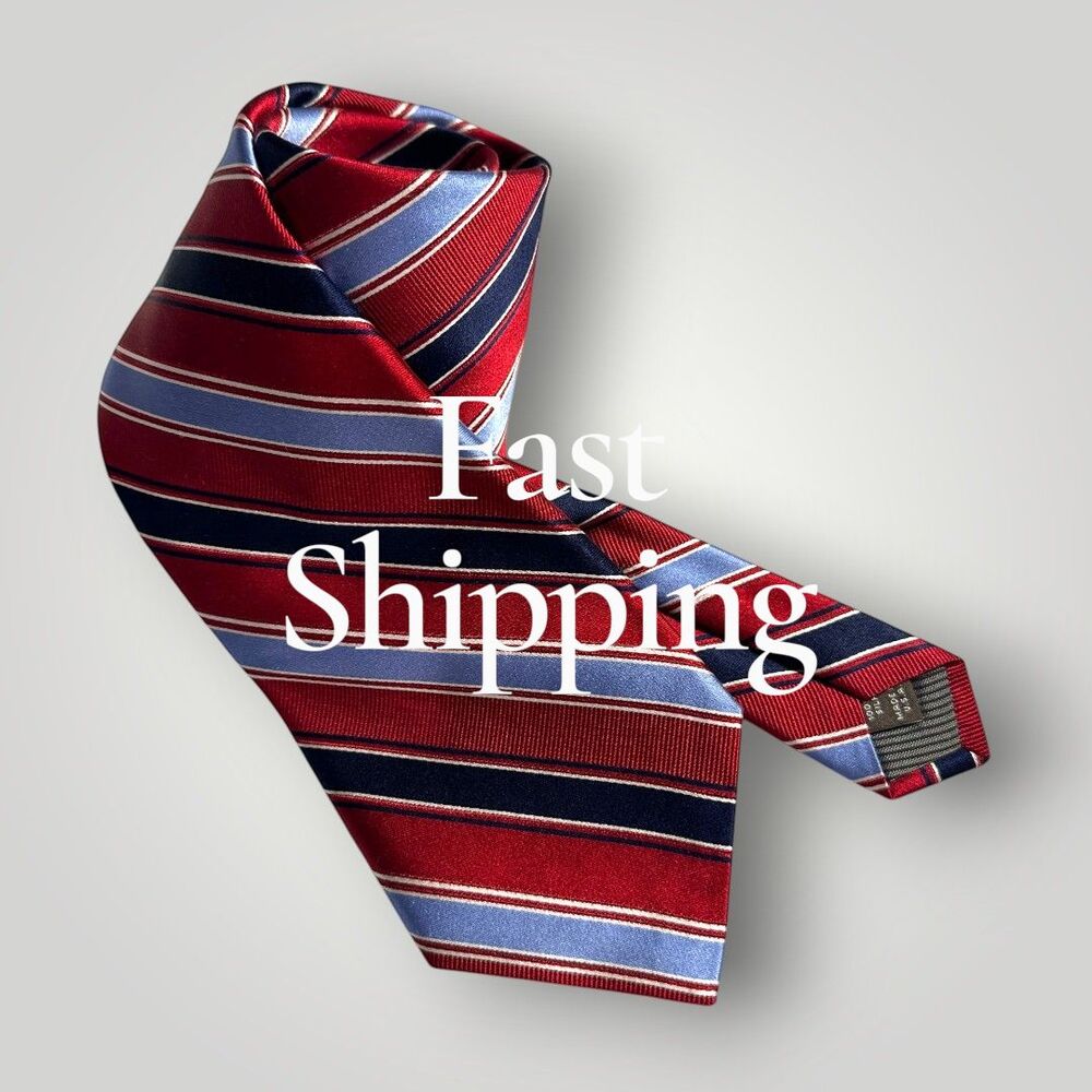 NORDSTROM Silk Tie Necktie Red/Blue/Navy Striped Necktie 100% Silk MADE IN USA